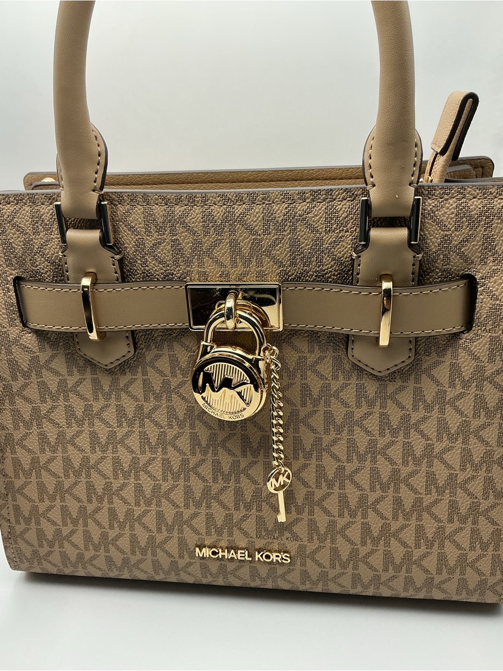 Michael Kors Hamilton Small Satchel Camel MK Logo NWT - Picture 3 of 9
